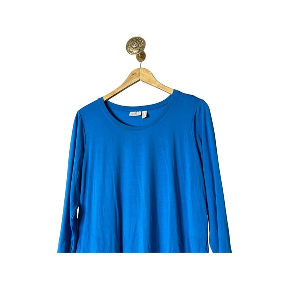 LOGO by Lori Goldstein Rayon 230 3/4 Sleeve Top with Lace Hem Lakeside Blue S - Picture 2 of 5